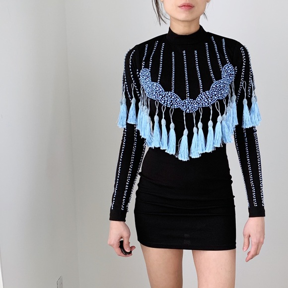 BEADED TASSEL BODYCON MINI DRESS - Picture 4 of 9